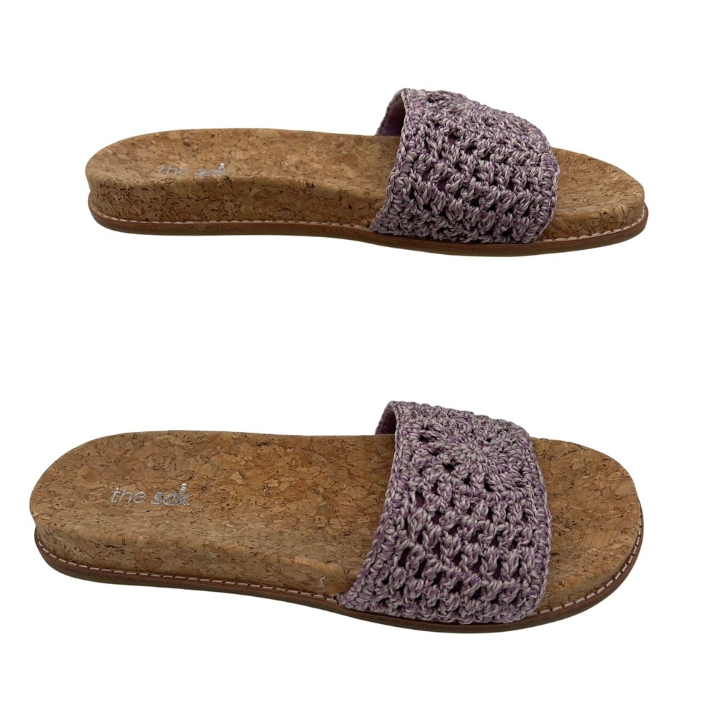 The Sak Mendocino Hand Crochet Slide Sandals Womens 8 Purple Cork Flat Slip On